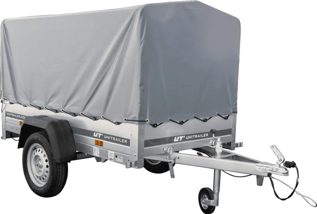 Rimorchio auto a pianale ribassato Garden Trailer 200 KIPP 200x106 cm 750 kg [con struttura alta, telone alto e ruotino di sostegno]